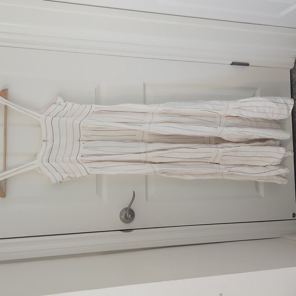 LOFT Cream Colorful Striped Maxi Dress Tiered Striped Flowy Size 4 - Picture 7 of 7